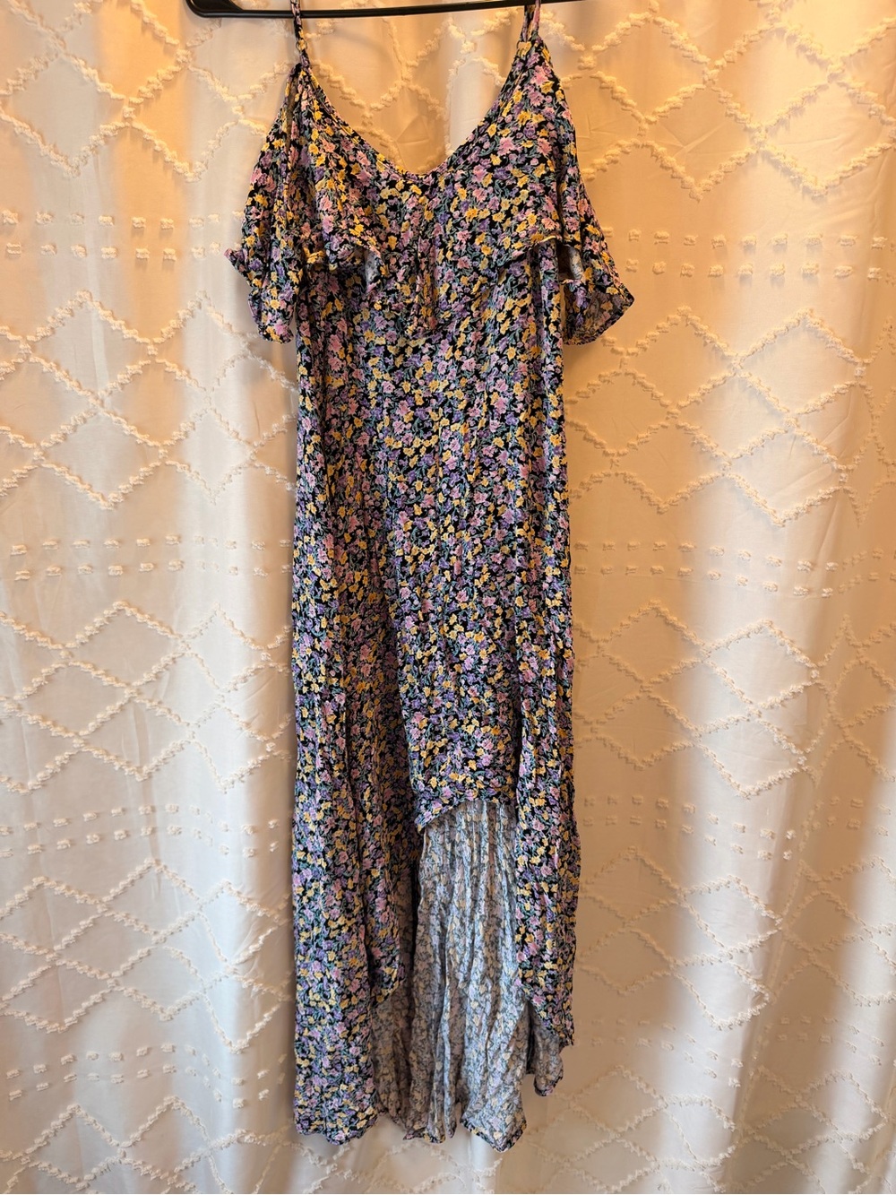 Rewind Purple Floral Cold-Shoulder High-Low Dress